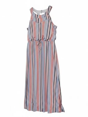 Three Hearts Striped Sleeveless Dress in Blue and Coral